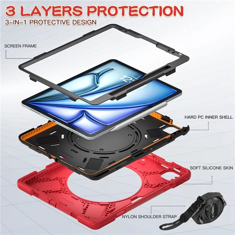 For iPad Air 13 (2024)  /  iPad Pro 12.9 (2022)  /  (2021)  /  (2020)  /  (2018) Case TPU+PC+Silicone Tablet Cover with Shoulder Strap