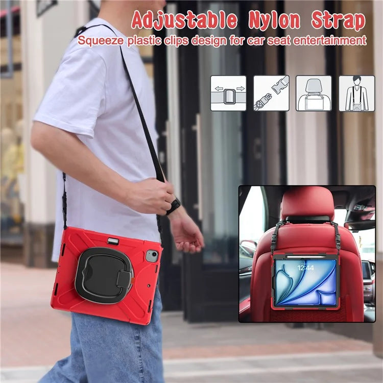 For iPad Air 13 (2024)  /  iPad Pro 12.9 (2022)  /  (2021)  /  (2020)  /  (2018) Case TPU+PC+Silicone Tablet Cover with Shoulder Strap