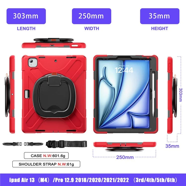 For iPad Air 13 (2024)  /  iPad Pro 12.9 (2022)  /  (2021)  /  (2020)  /  (2018) Case TPU+PC+Silicone Tablet Cover with Shoulder Strap