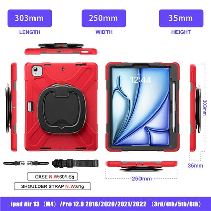 For iPad Air 13 (2024)  /  iPad Pro 12.9 (2022)  /  (2021)  /  (2020)  /  (2018) Case TPU+PC+Silicone Tablet Cover with Shoulder Strap