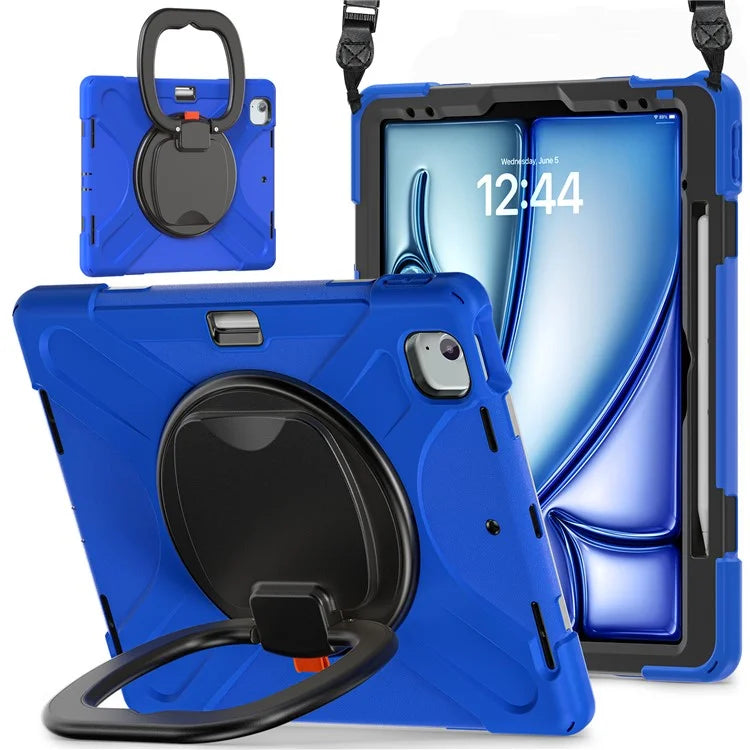 For iPad Air 13 (2024)  /  iPad Pro 12.9 (2022)  /  (2021)  /  (2020)  /  (2018) Case TPU+PC+Silicone Tablet Cover with Shoulder Strap