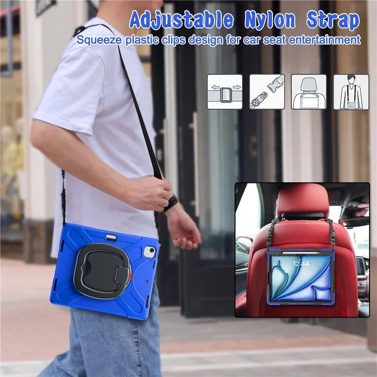 For iPad Air 13 (2024)  /  iPad Pro 12.9 (2022)  /  (2021)  /  (2020)  /  (2018) Case TPU+PC+Silicone Tablet Cover with Shoulder Strap