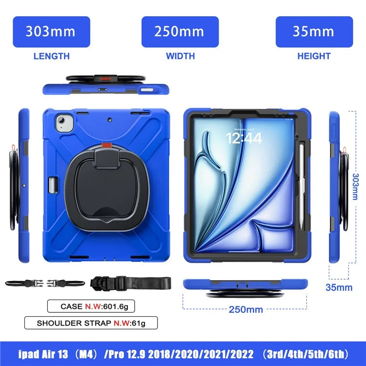 For iPad Air 13 (2024)  /  iPad Pro 12.9 (2022)  /  (2021)  /  (2020)  /  (2018) Case TPU+PC+Silicone Tablet Cover with Shoulder Strap