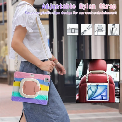 For iPad Air 13 (2024)  /  iPad Pro 12.9 (2022)  /  (2021)  /  (2020)  /  (2018) Case TPU+PC+Silicone Tablet Cover with Shoulder Strap
