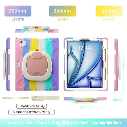 For iPad Air 13 (2024)  /  iPad Pro 12.9 (2022)  /  (2021)  /  (2020)  /  (2018) Case TPU+PC+Silicone Tablet Cover with Shoulder Strap