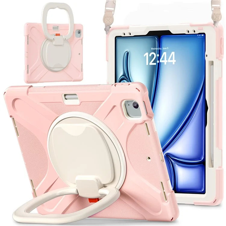 For iPad Air 13 (2024)  /  iPad Pro 12.9 (2022)  /  (2021)  /  (2020)  /  (2018) Case TPU+PC+Silicone Tablet Cover with Shoulder Strap