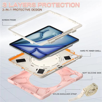 For iPad Air 13 (2024)  /  iPad Pro 12.9 (2022)  /  (2021)  /  (2020)  /  (2018) Case TPU+PC+Silicone Tablet Cover with Shoulder Strap