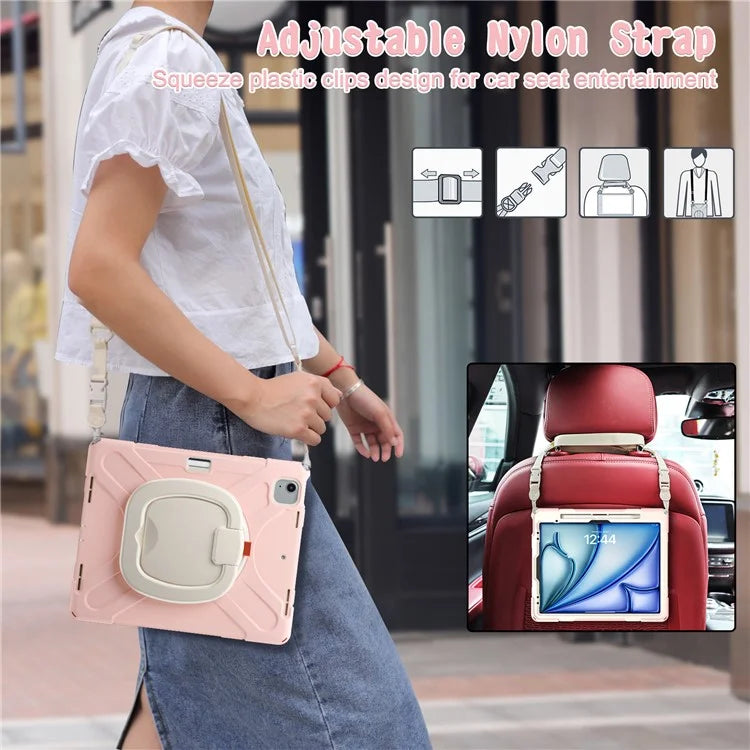 For iPad Air 13 (2024)  /  iPad Pro 12.9 (2022)  /  (2021)  /  (2020)  /  (2018) Case TPU+PC+Silicone Tablet Cover with Shoulder Strap