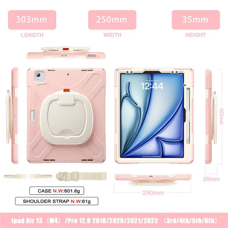 For iPad Air 13 (2024)  /  iPad Pro 12.9 (2022)  /  (2021)  /  (2020)  /  (2018) Case TPU+PC+Silicone Tablet Cover with Shoulder Strap