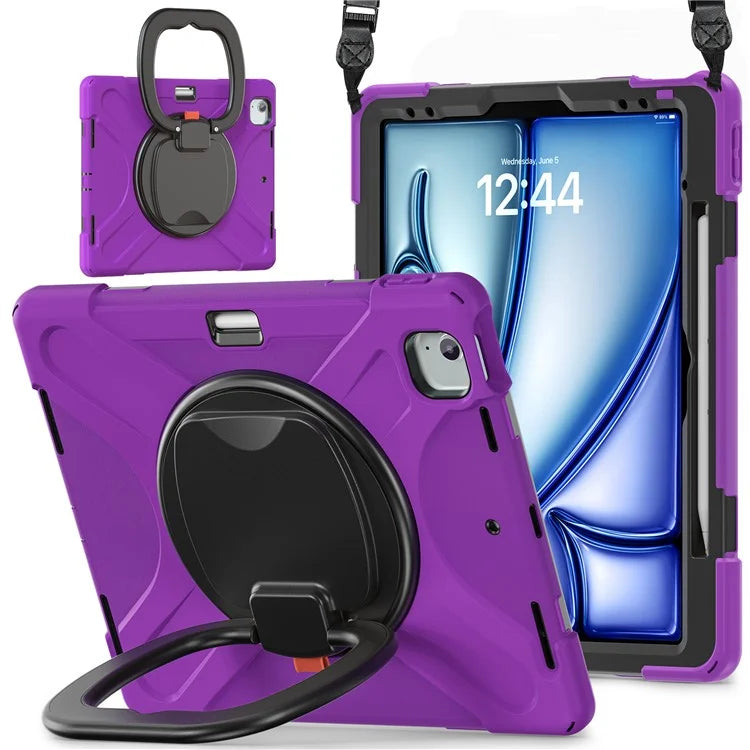 For iPad Air 13 (2024)  /  iPad Pro 12.9 (2022)  /  (2021)  /  (2020)  /  (2018) Case TPU+PC+Silicone Tablet Cover with Shoulder Strap