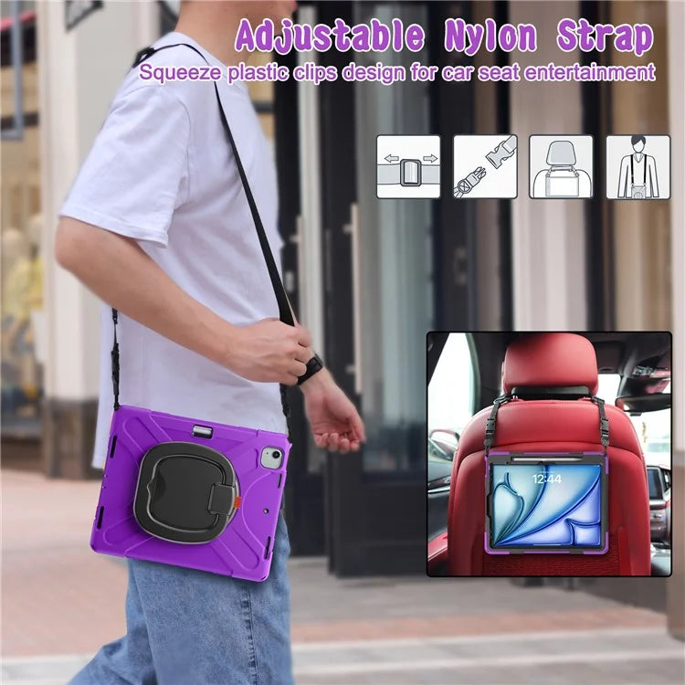 For iPad Air 13 (2024)  /  iPad Pro 12.9 (2022)  /  (2021)  /  (2020)  /  (2018) Case TPU+PC+Silicone Tablet Cover with Shoulder Strap