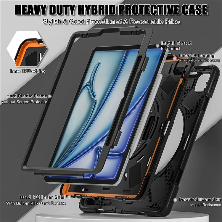 For iPad Air 13 (2024) / iPad Pro 12.9 (2022) / (2021) / (2020) / (2018) Case PC+Silicone Tablet Cover Adsorption Pen Slot