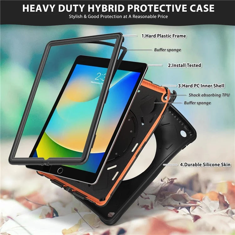For iPad 10.2 (2021) / (2020) / (2019) Case Rotatable Kickstand PC+Silicone+TPU Tablet Cover