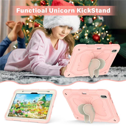 For iPad Air 11 (2024) Case with Shoulder Strap Silicone + PC Tablet Cover Butterfly Wings Kickstand