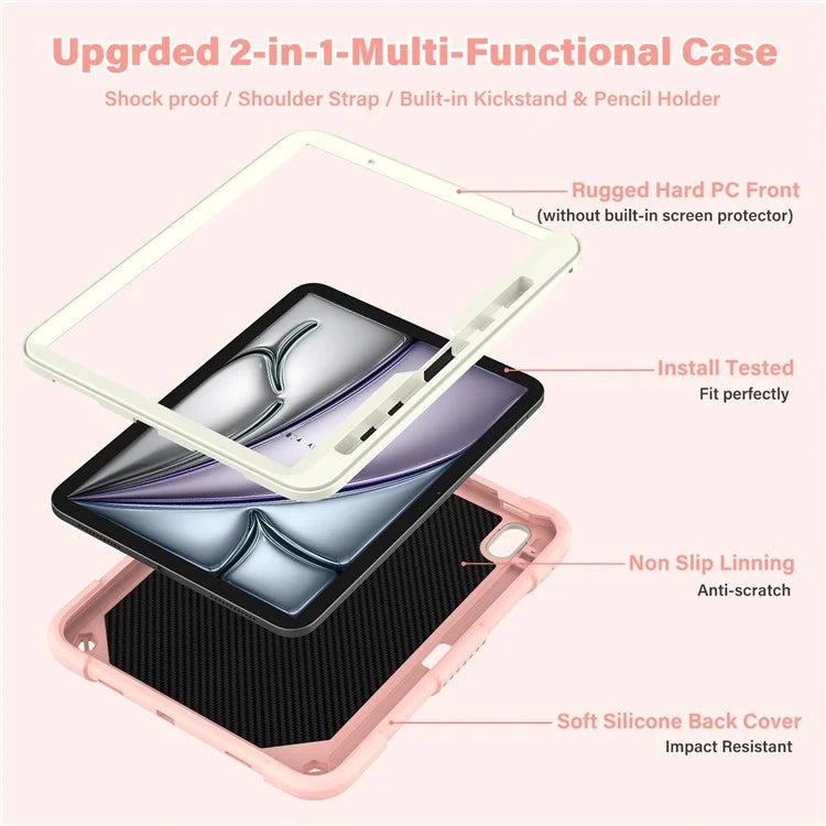 For iPad Air 11 (2024) Case with Shoulder Strap Silicone + PC Tablet Cover Butterfly Wings Kickstand