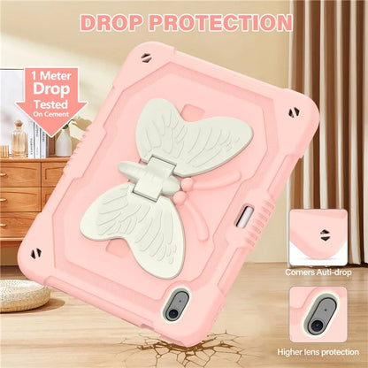 For iPad Air 11 (2024) Case with Shoulder Strap Silicone + PC Tablet Cover Butterfly Wings Kickstand
