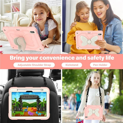 For iPad Air 11 (2024) Case with Shoulder Strap Silicone + PC Tablet Cover Butterfly Wings Kickstand