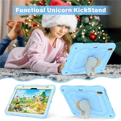 For iPad Air 11 (2024) Case with Shoulder Strap Silicone + PC Tablet Cover Butterfly Wings Kickstand
