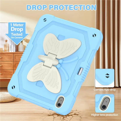For iPad Air 11 (2024) Case with Shoulder Strap Silicone + PC Tablet Cover Butterfly Wings Kickstand