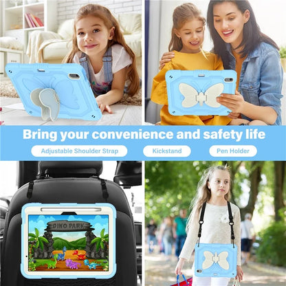 For iPad Air 11 (2024) Case with Shoulder Strap Silicone + PC Tablet Cover Butterfly Wings Kickstand