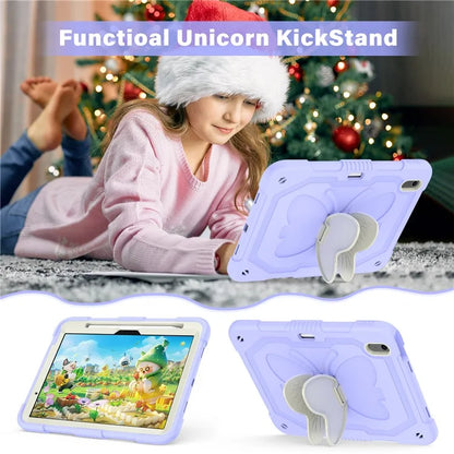 For iPad Air 11 (2024) Case with Shoulder Strap Silicone + PC Tablet Cover Butterfly Wings Kickstand