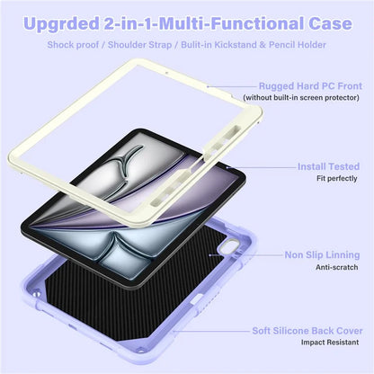 For iPad Air 11 (2024) Case with Shoulder Strap Silicone + PC Tablet Cover Butterfly Wings Kickstand