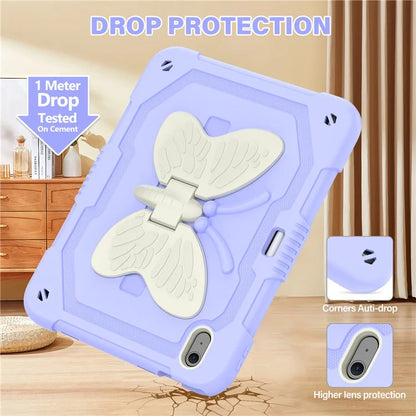 For iPad Air 11 (2024) Case with Shoulder Strap Silicone + PC Tablet Cover Butterfly Wings Kickstand