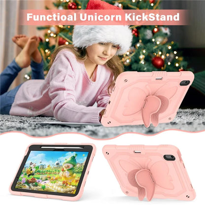 For iPad Air 11 (2024) Case with Shoulder Strap Silicone + PC Tablet Cover Butterfly Wings Kickstand