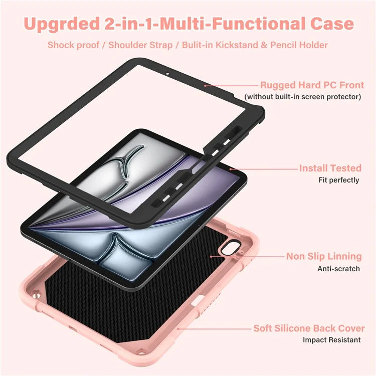 For iPad Air 11 (2024) Case with Shoulder Strap Silicone + PC Tablet Cover Butterfly Wings Kickstand