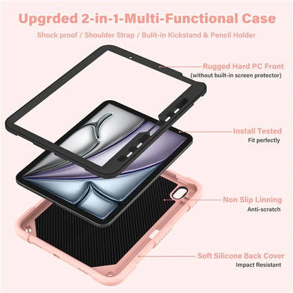 For iPad Air 11 (2024) Case with Shoulder Strap Silicone + PC Tablet Cover Butterfly Wings Kickstand
