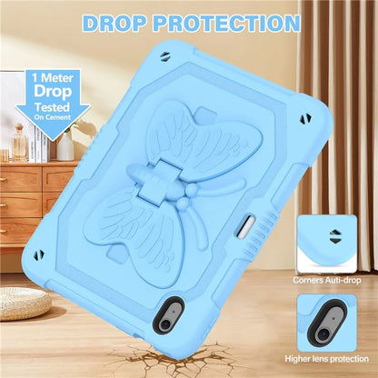 For iPad Air 11 (2024) Case with Shoulder Strap Silicone + PC Tablet Cover Butterfly Wings Kickstand