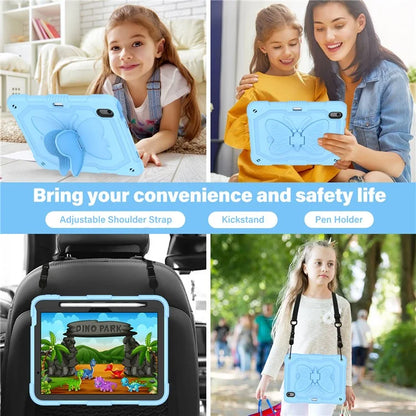 For iPad Air 11 (2024) Case with Shoulder Strap Silicone + PC Tablet Cover Butterfly Wings Kickstand