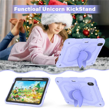 For iPad Air 11 (2024) Case with Shoulder Strap Silicone + PC Tablet Cover Butterfly Wings Kickstand