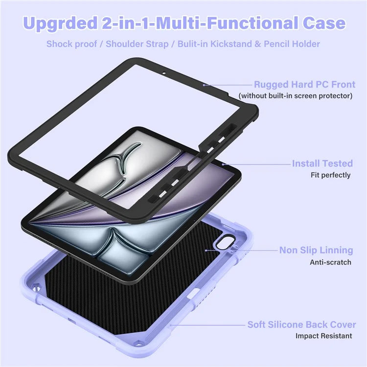 For iPad Air 11 (2024) Case with Shoulder Strap Silicone + PC Tablet Cover Butterfly Wings Kickstand