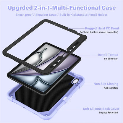 For iPad Air 11 (2024) Case with Shoulder Strap Silicone + PC Tablet Cover Butterfly Wings Kickstand