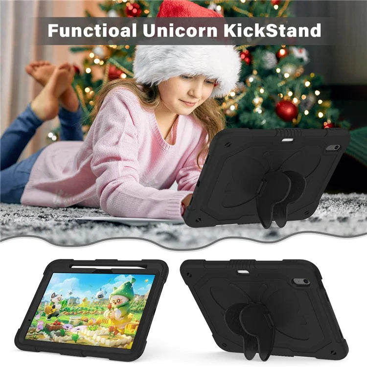 For iPad Air 11 (2024) Case with Shoulder Strap Silicone + PC Tablet Cover Butterfly Wings Kickstand
