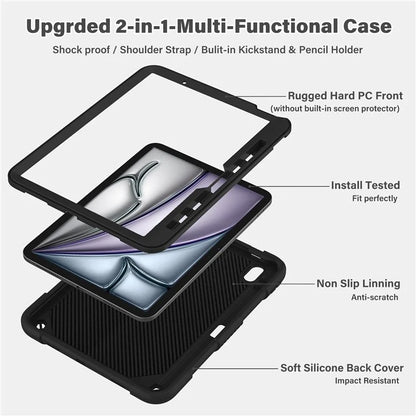 For iPad Air 11 (2024) Case with Shoulder Strap Silicone + PC Tablet Cover Butterfly Wings Kickstand