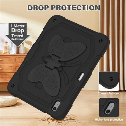 For iPad Air 11 (2024) Case with Shoulder Strap Silicone + PC Tablet Cover Butterfly Wings Kickstand