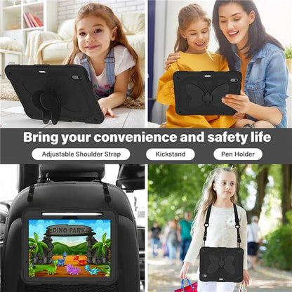 For iPad Air 11 (2024) Case with Shoulder Strap Silicone + PC Tablet Cover Butterfly Wings Kickstand