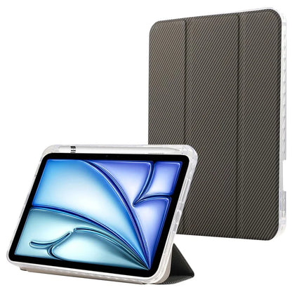 For iPad Air 11 (2024) Case Carbon Fiber Texture Leather Tri-Fold Stand Tablet Cover