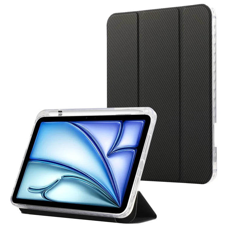 For iPad Air 11 (2024) Case Carbon Fiber Texture Leather Tri-Fold Stand Tablet Cover