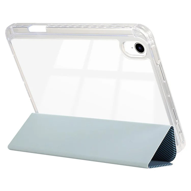 For iPad Air 11 (2024) Case Carbon Fiber Texture Leather Tri-Fold Stand Tablet Cover
