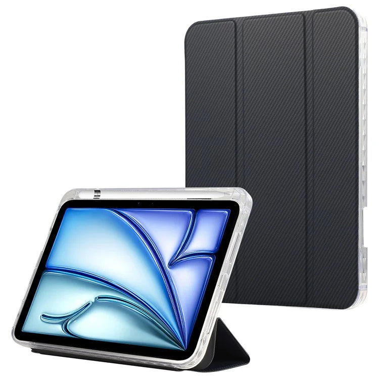 For iPad Air 13 (2024) Case Smart Leather Tri-Fold Stand Tablet Cover Carbon Fiber Texture