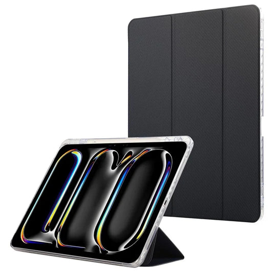 For iPad Pro 11 (2024) Case Tri-Fold Stand Leather Smart Tablet Cover Carbon Fiber Texture