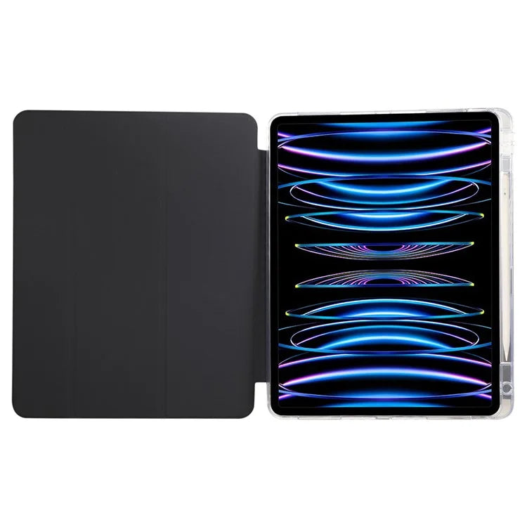 For iPad Pro 11 (2024) Case Tri-Fold Stand Leather Smart Tablet Cover Carbon Fiber Texture