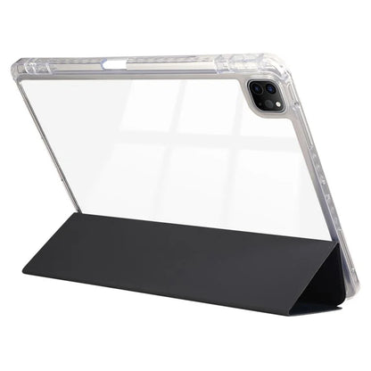 For iPad Pro 11 (2024) Case Tri-Fold Stand Leather Smart Tablet Cover Carbon Fiber Texture