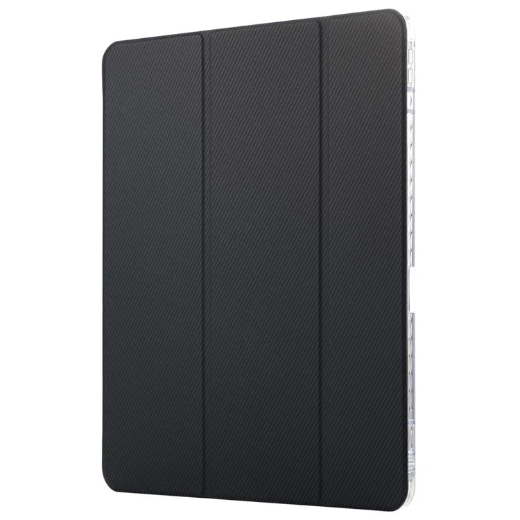 For iPad Pro 11 (2024) Case Tri-Fold Stand Leather Smart Tablet Cover Carbon Fiber Texture