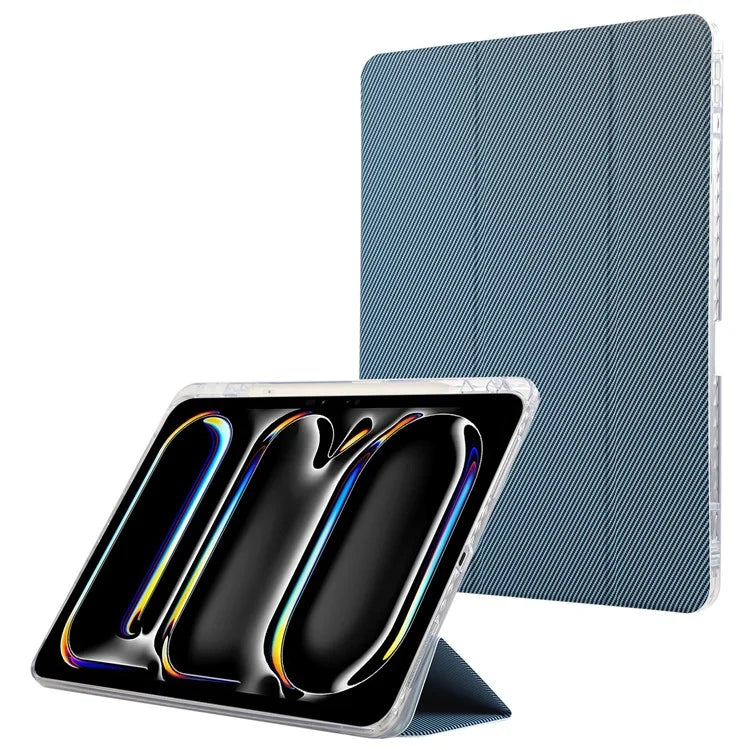 For iPad Pro 11 (2024) Case Tri-Fold Stand Leather Smart Tablet Cover Carbon Fiber Texture