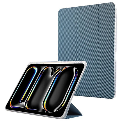 For iPad Pro 11 (2024) Case Tri-Fold Stand Leather Smart Tablet Cover Carbon Fiber Texture