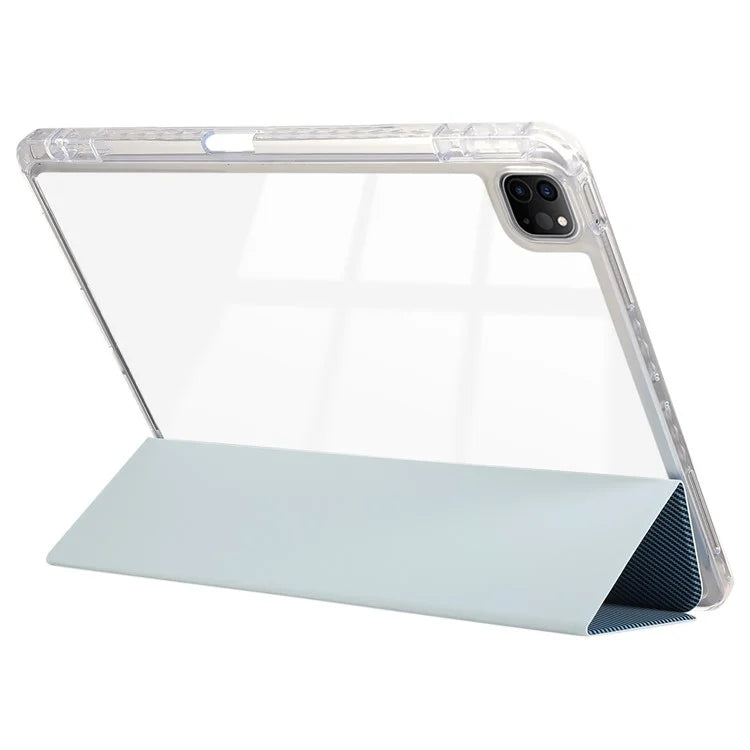 For iPad Pro 11 (2024) Case Tri-Fold Stand Leather Smart Tablet Cover Carbon Fiber Texture